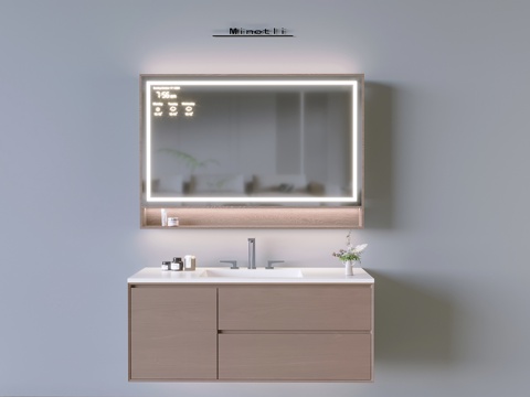 浴室柜智能卫浴镜 洗漱台水龙头su模型