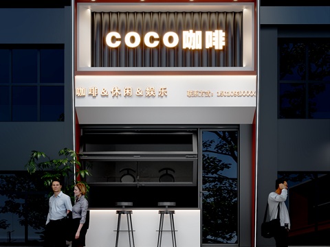 现代咖啡门头门店设计su模型