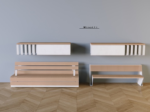 户外椅实木长条凳 公园休闲椅3d模型