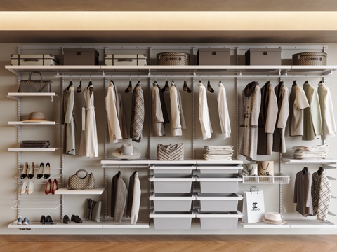 现代衣柜 金属衣柜 金属衣架 开放式衣柜 衣服 衣帽间金属衣su模型