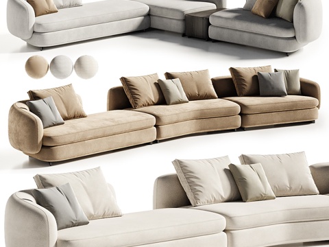  现代意式圣日耳曼布艺组合休闲沙发3d模型 