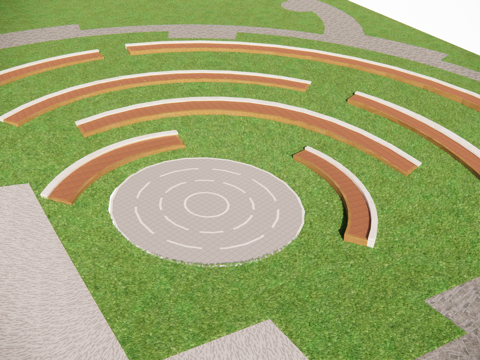 圆形地形广场表演台音乐广场su模型