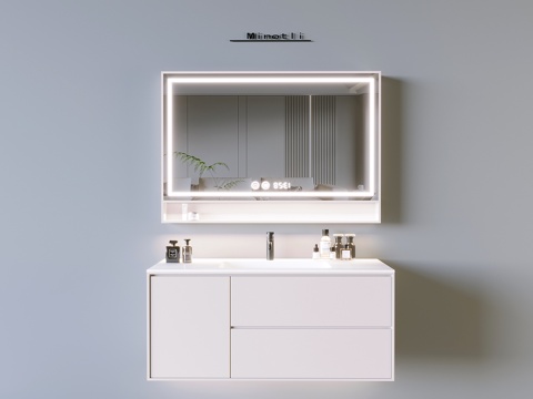 浴室柜智能卫浴镜 奶油洗漱台水龙头 洗护用品护肤品su模型