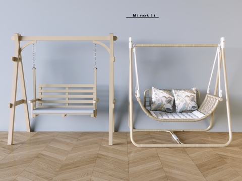  秋千椅编织吊椅 坐垫靠枕3d模型 