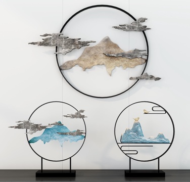  新中式墙面挂饰 摆件 装饰品3d模型 