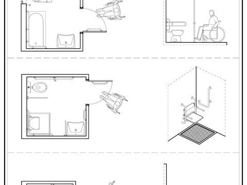 残卫 残障人士卫生间 多功能无障碍卫生间平立面图cad施工图