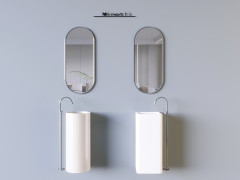 洗手台盆洗手池 卫浴镜子水龙头su模型