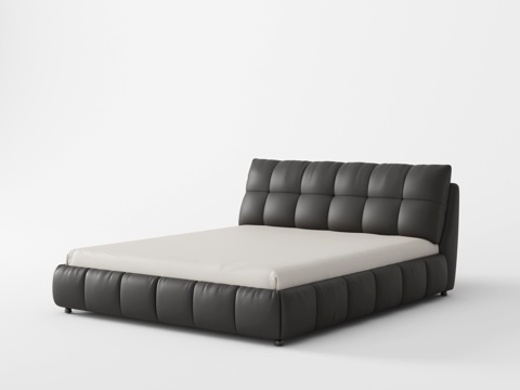  现代简约泡芙床双人大床皮床3d模型 