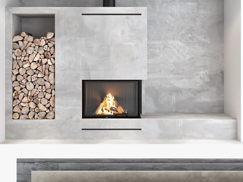  现代侘寂壁炉装饰墙3d模型 