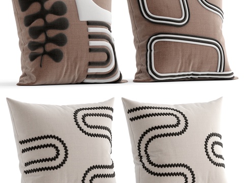  新中式中古风布艺装饰抱枕3d模型 