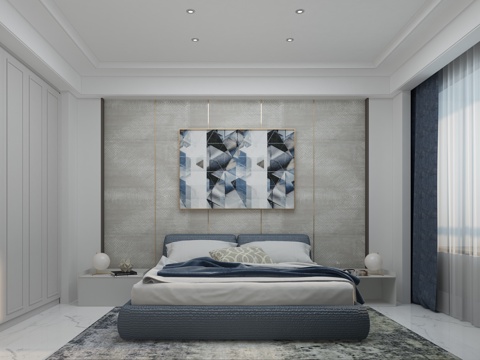  现代空间主卧3d模型 