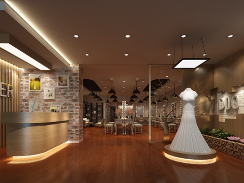  工业风复古婚纱店3d模型 