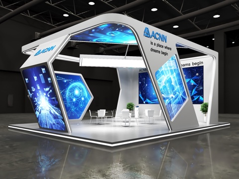 展台 现代展会 展示 科技展览su模型