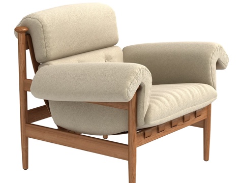  新中式布艺木质扶手椅3d模型 