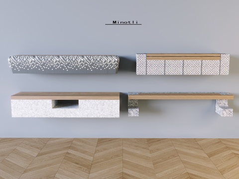 户外椅实木长条凳 公园休闲椅景观椅su模型