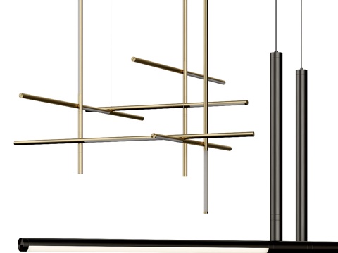  现代极简金属线性装饰吊灯3d模型 