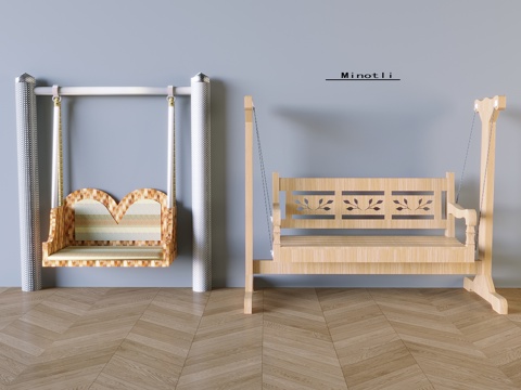  秋千椅实木吊椅3d模型 