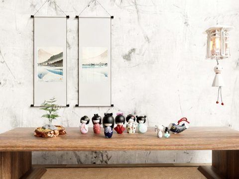 日式禅意 木芥子娃娃 茶道摆设 日式娃娃摆件su模型