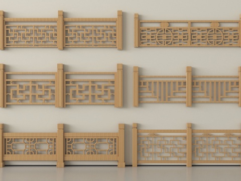 新中式栏杆 实木栏杆 中式护栏 实木护栏3d模型