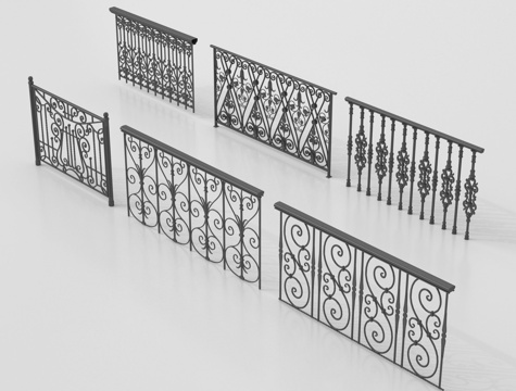 欧式围栏护栏 铁艺栏杆 扶手su模型