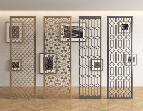 现代屏风隔断 雕花屏风su模型