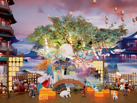 网红打卡国潮古风非遗文化中秋节su模型