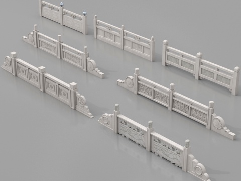 中式石材栏杆 汉白玉栏杆 护栏 围栏 石桥栏杆造型su模型