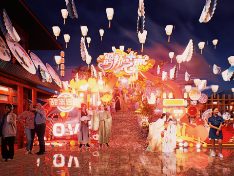 网红打卡国潮古风非遗文化中秋节su模型