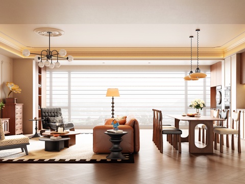  法式中古风客厅3d模型 