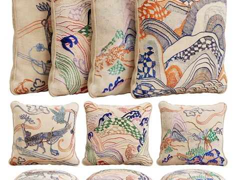  新中式轻奢 Blackbuck 多色抱枕 靠垫3d模型 