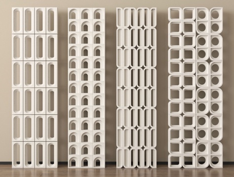 现代水泥砖隔断 镂空水泥砖隔断 空心砖 镂空砖su模型