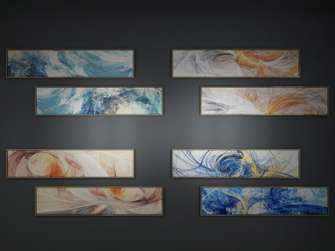  现代客厅卧室长条抽象装饰艺术挂画组合 抽象画 装饰画 33d模型 