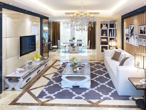  现代客厅餐厅3d模型 