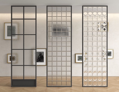 法式玻璃隔断 玄关隔断 长虹玻璃 压花玻璃su模型