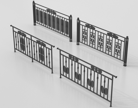  现代铁艺栏杆 护栏 围栏 防护栏 栏杆 扶手3d模型 