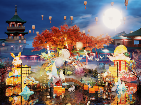 网红打卡国潮古风非遗文化中秋节su模型