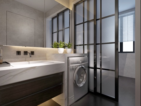  现代洗衣房洗衣机3d模型 