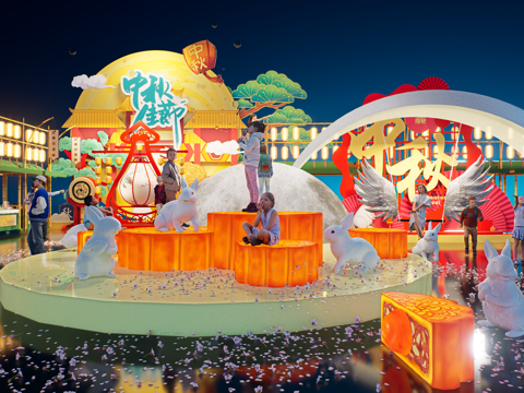 网红打卡国潮古风非遗文化中秋节su模型