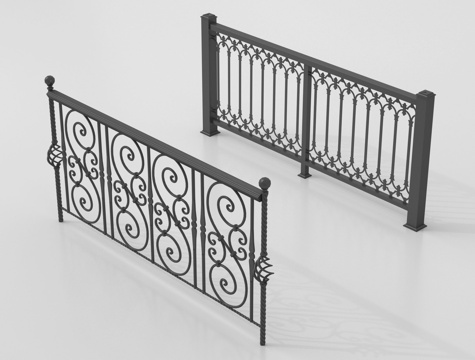 欧式围栏护栏 铁艺栏杆 扶手su模型