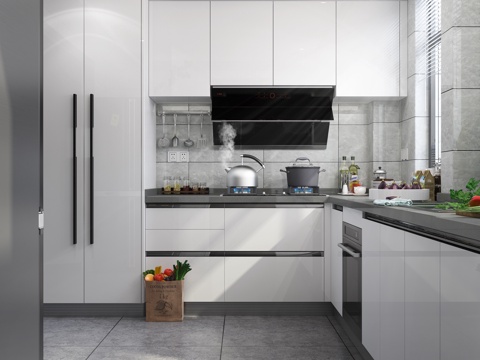  现代风格厨房橱柜 厨房电器 厨房用品3d模型 