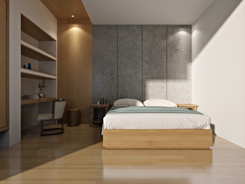  新中式简约新中式民宿客房 书桌床头背景 衣柜3d模型 