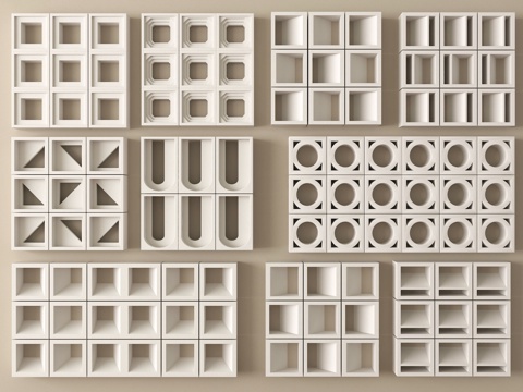 现代水泥砖隔断 镂空水泥砖隔断 空心砖 镂空砖su模型