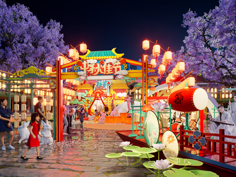 网红打卡国潮古风非遗文化中秋节su模型