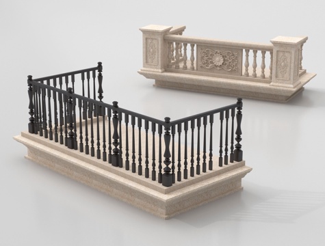 欧式宝瓶柱栏杆 铁艺栏杆 围栏 阳台护栏su模型