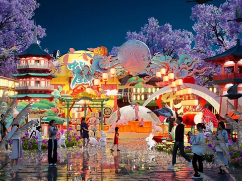 网红打卡国潮古风非遗文化中秋节su模型