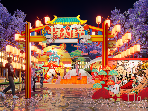 网红打卡国潮古风非遗文化中秋节su模型