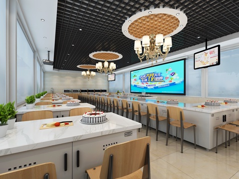  现代西点培训教室3d模型 