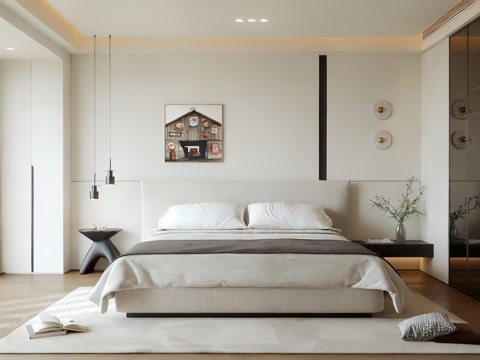  现代家居卧室 次卧 主卧 无主灯卧室 黑白卧室 高级灰卧室3d模型 