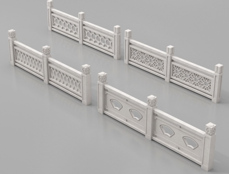 中式石材栏杆 汉白玉栏杆 护栏 围栏 石桥栏杆造型su模型