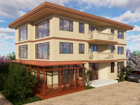 现代独栋别墅外观 三层独栋别墅 现代自建别墅 庭院景观别墅su模型